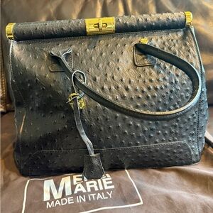Vintage Black Ostrich Leather Handbag Made in Italy
